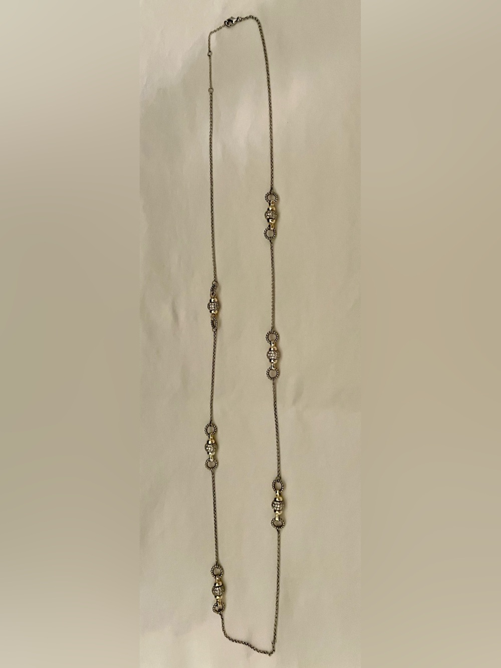 Long Silver-Tone Crystal Station Necklace